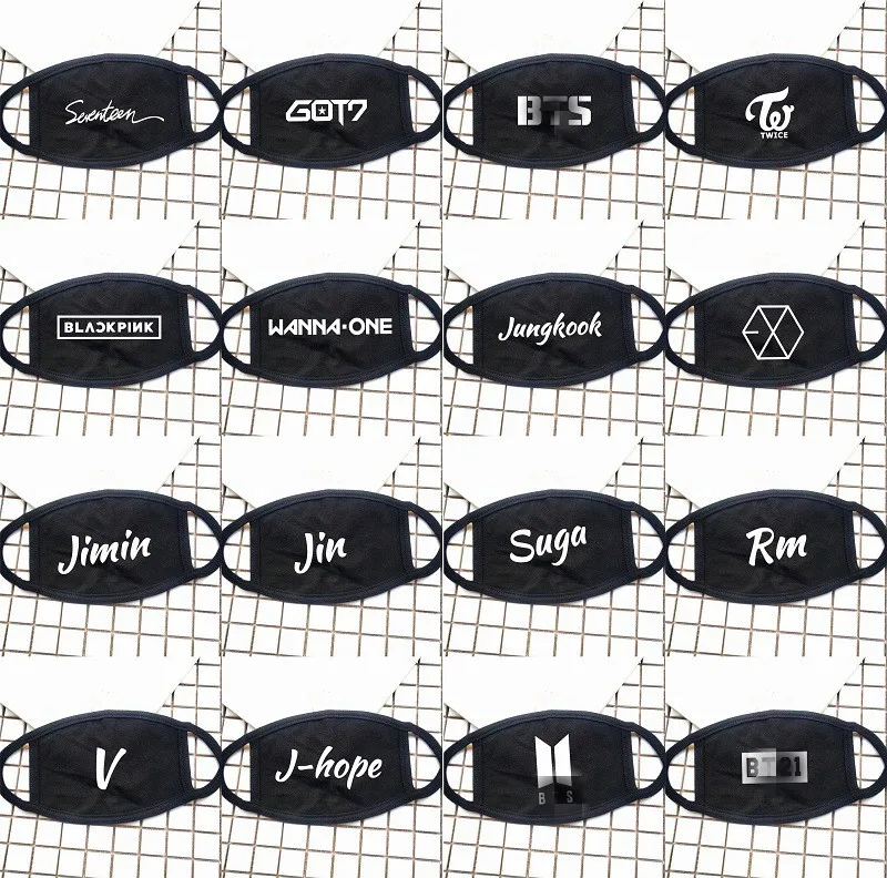 

10 pcs/lot KPOP BLACKPINK EXO TWICE SEVENTEEN GOT7 WANNA ONE face mask LISA ROSE JUNGKOOK JIMIN SUGA JIN J-HOPE RM Cotton mask