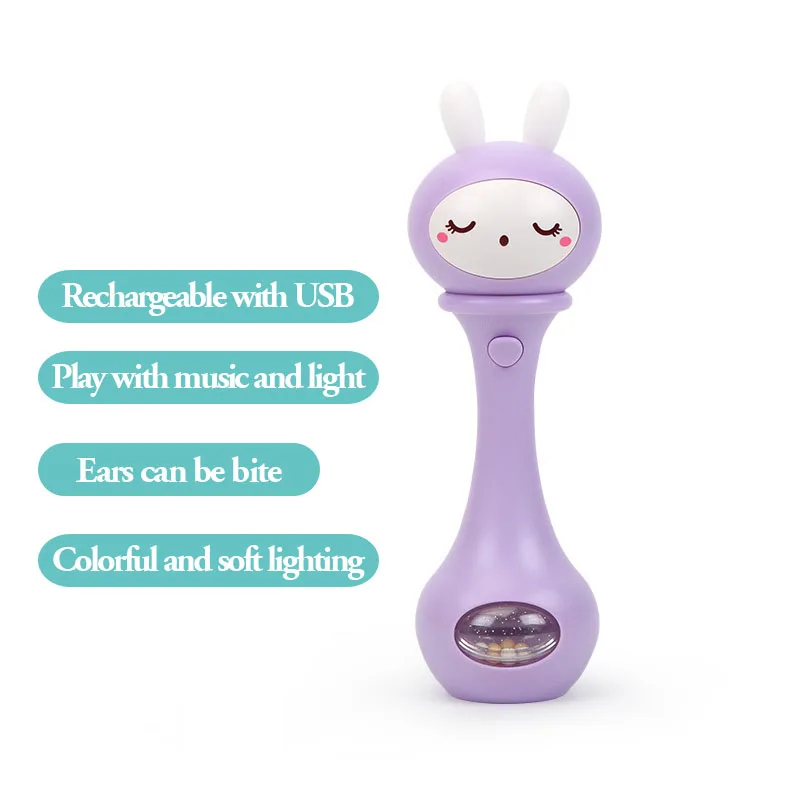 bunny purple Beiens Кролик Детские колокольчики 4 цвета игрушки головоломка музыка и светильник погремушки 6-12 месяцев звук и светильник ритм индукция - Цвет: bunny purple