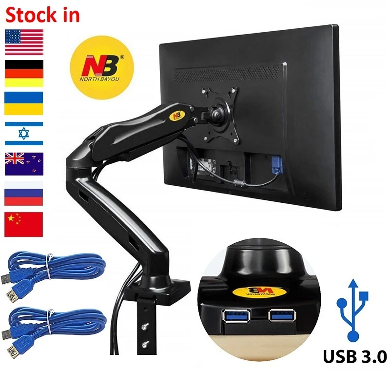 Nb North Bayou New F80 Full Motion 17 30 Swivel Puter Monitor Desk Mount Stand For 2 9kg Lcd Screen With 2xusb3 0 Cables Tv Mount Aliexpress