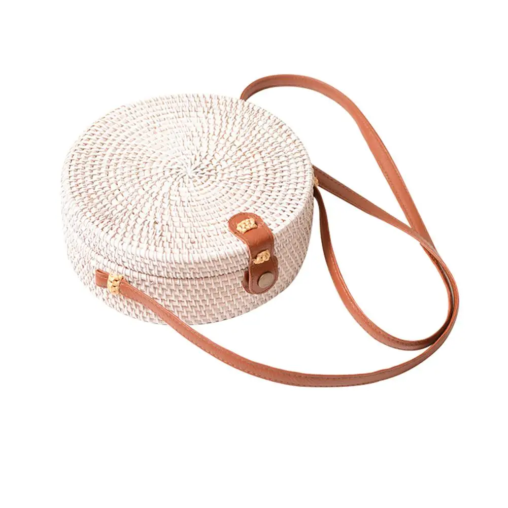 

Bohemian Manual Rattan Woven Round Cutout Beach Bag Handmade Retro Woven Circular Straw Braided Bag Fashionable Shoulder Bags