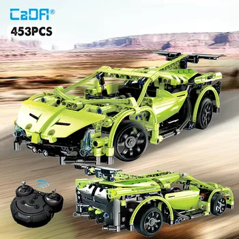 

Cada 419PCS RC Blue Sports Racing Cars DIY Model Building Blocks For City Technic Remote Control Vehicle Toys for Kid gifts