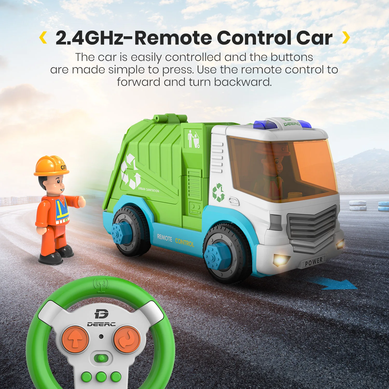 DEERC RC Car Sanitation Rubbish Garbage Truck Disassembly oys Tool Cars Remote Control Trucks for Children Boys Kids Assemble