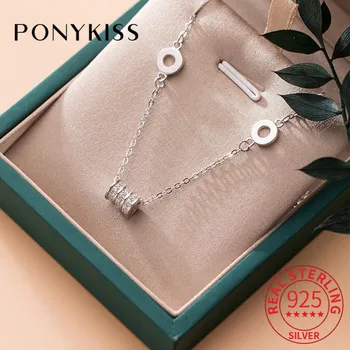 

PONYKISS 100% 925 Sterling Silver Zircon Oval Pendant Necklace For Women Anniversary Party Delicate Elegant Accessory Chic Gift