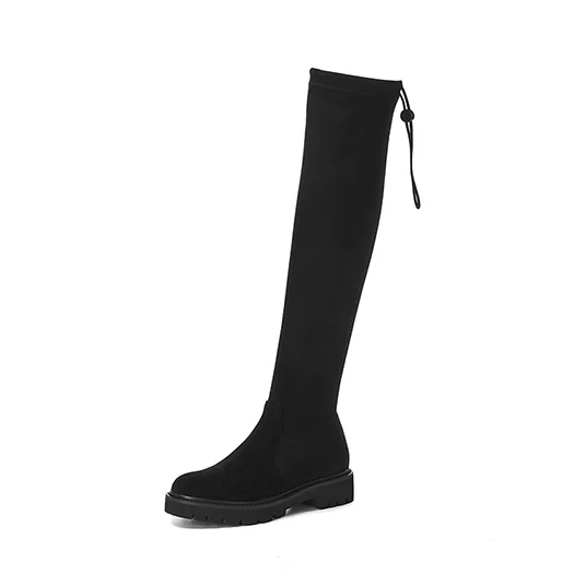 Черный over the knee stretch shoes brand suede slim thigh women boots round toe long flat tall high autumn fall black sexy european - Цвет: Черный