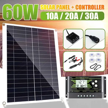 

Solar Panel 60W 18V Dual 12V/5V DC USB Flexible Solar Charger IP65 Battery Charger For Car RV Boat