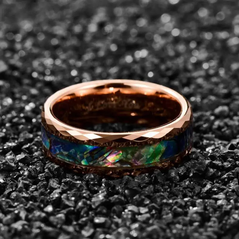 8 мм розовое золото пара Выгравированные сердца вы Кольцо Boho Abalone оболочки Вольфрамовая сталь круглое кольцо Hombre