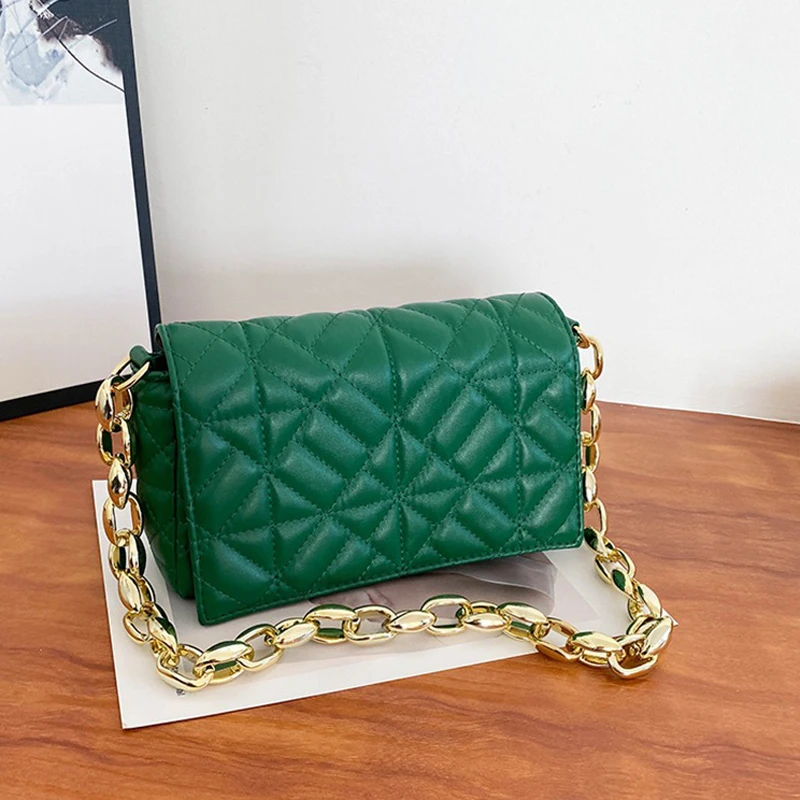 GREEN CHANEL FLAP BAG with CHUNKY CHAIN