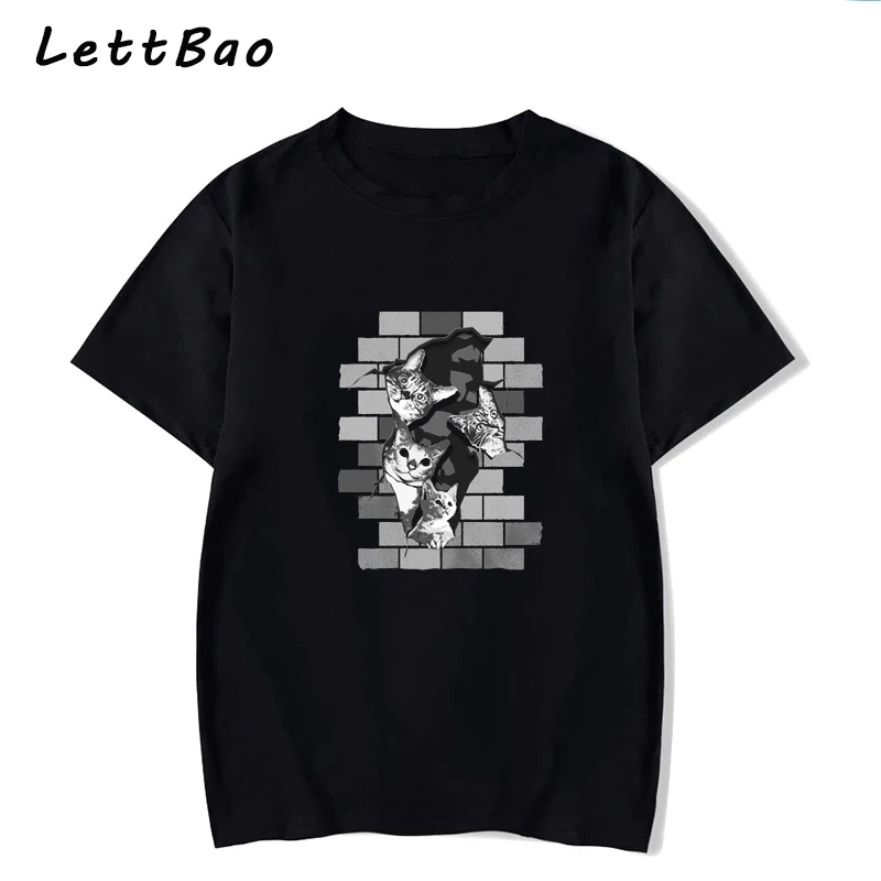 

Hole Wall Cats Ulzzang Gothic T Shirt Print T-Shirt Cool Tshirt Brand Shirts Harajuku Aesthetic Men/Women T Shirt