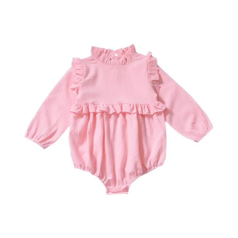 

Baby Girl Clothes 2019 Newborn Solid Color Ruffle Long-Sleeved Romper Baby Cotton Triangle Jumpsuit For 0-3Y