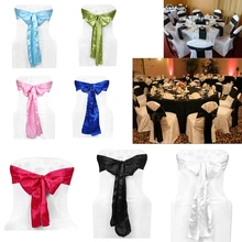 Романтические атласные чехлы на стулья с лентами, вечерние, свадебные, гостиничный домашний текстиль