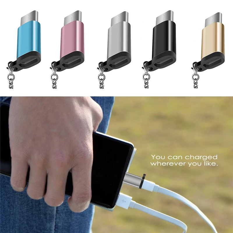 

Portable Micro Usb To Type-c Adapter Aluminum Alloy with Chain OTG V8 Android To USB Type-C Converter Mini With Chain