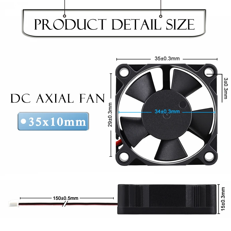 Gdstime-mini Ventilador para Resfriamento Axial de 35 mm x 35x10 mm 35 mm 3510 5v 12v 24v Motor sem Escovas 35 mm x 35 mm x 10 mm 3.5cm - Imagem 3