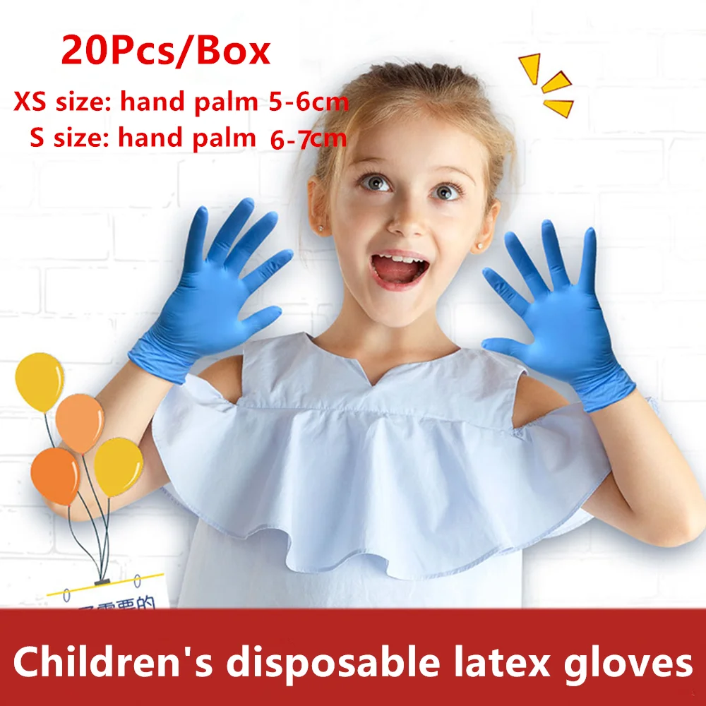 

20Pcs/Box Children's Disposable Gloves Blue Nitrile Protective Gloves for children XS/S Size Left Right Hands Universal Gloves