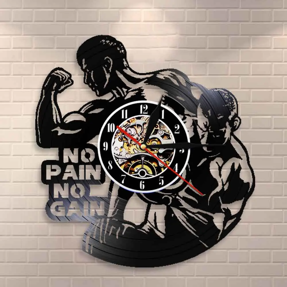 No Pain Gain Workout Quote Garage GYM Wall Decor Bodybuilding Clock Bodybuilders Vinyl Record Fitness Gift | Дом и сад