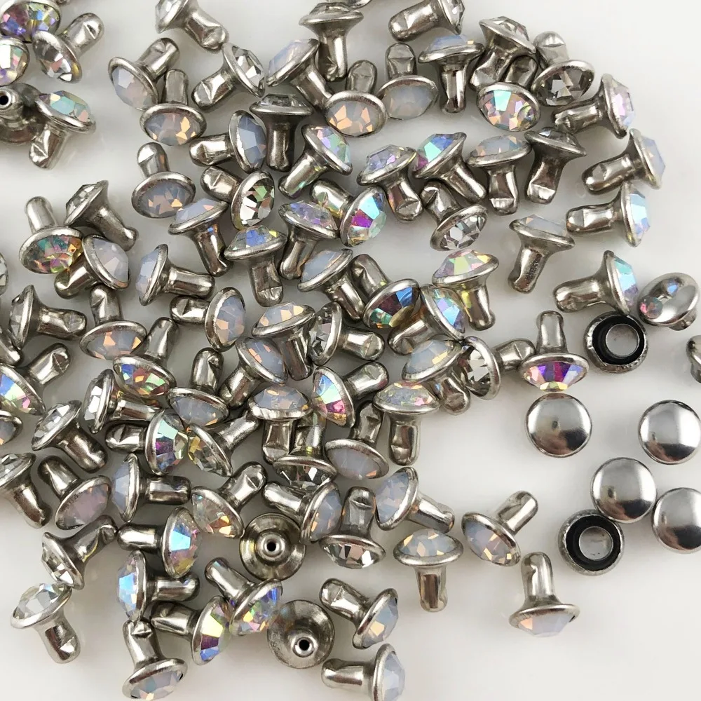 YORANYO 100 наборов CZ++ кристалл быстрые заклепки смешанные цвета заклепки серебряные шпильки кожа ремесло одежды панк-шпильки подходят для изготовления своими руками