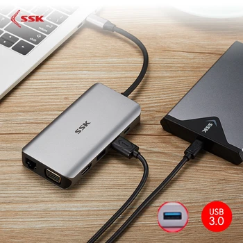 SSK USB C Hub 10 in 1 Type C Adapter with 4K HDMI VGA RJ45 PD 3.0 Charging Port USB3.0 Port Card Reader Compatible for MacBook
SSK USB C Hub 10 in 1 Type C Adapter with 4K HDMI VGA RJ45 PD 3.0 Charging Port USB3.0 Port Card Reader Compatible for MacBook