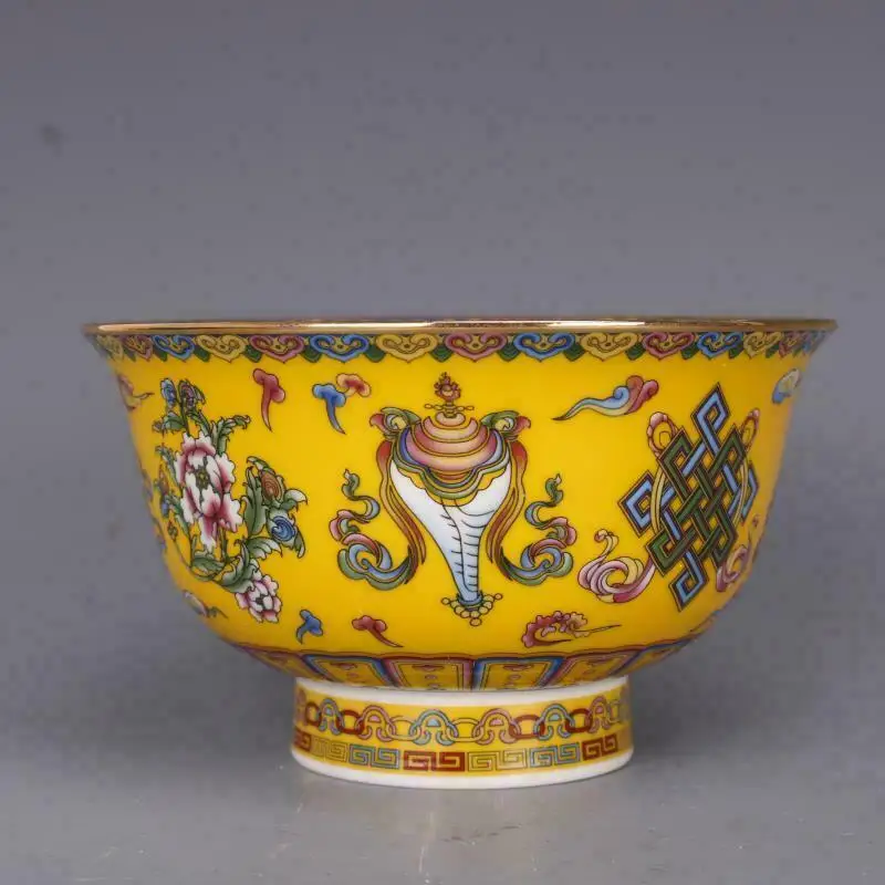 Chinese Famille Rose Porcelain Qing Qianlong Gilt Edged Auspicious Design Bowl 6
