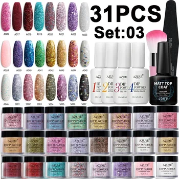 

Azure Beauty 31Pcs/Lot Matte Effect Dipping Powder Sets Soak Off Base Top Coat Gradient Chameleon Color Matte Dip Nail Powder