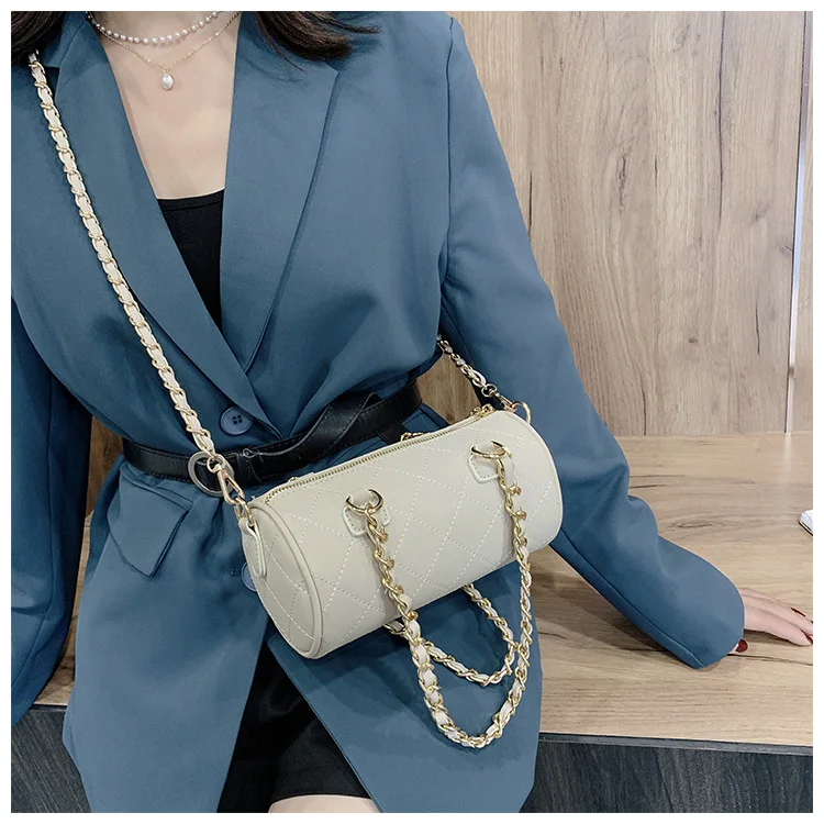 

Portable small bag autumn and winter new bag 2020 new trendy fashion rhombus chain diagonal shoulder cylinder bag women