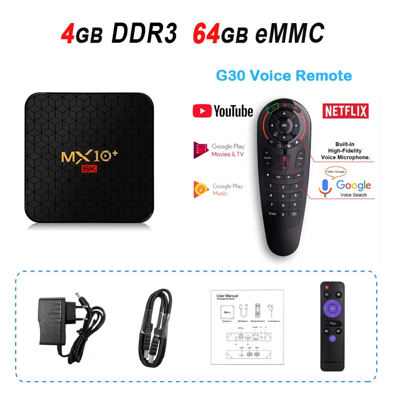 4GB 64GB G30 MX10+ H6 Android 9,0 tv Box 4 Гб 64 Гб Smart tv Box 2,4G 5G Dual WiFi 6K BT4.0 3D медиаплеер MX10 Plus телеприставка - Цвет: 4GB 64GB G30
