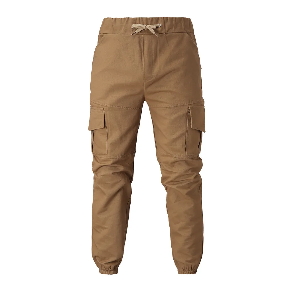 Khaki Новые мужские спортивные брюки с лучом однотонная многоцветная карманная повязка повседневные спортивные брюки свободные уличные спортивные брюки с полосой сбоку - Цвет: Khaki