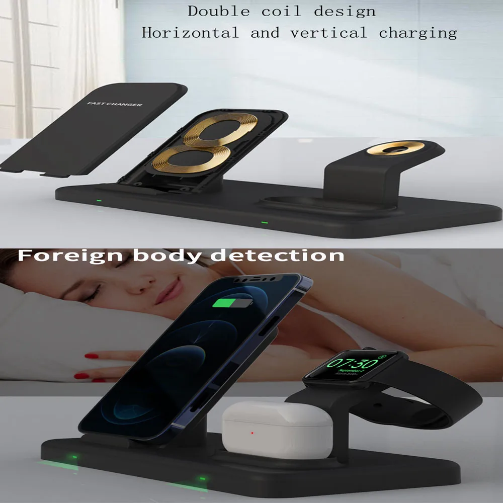 charging pad 15W fast wireless charger wireless charger 4 in 1 qi charging base for iPhone 12 Pro Max 11 Xs Max 8 Plus foldable charging base wireless chargers