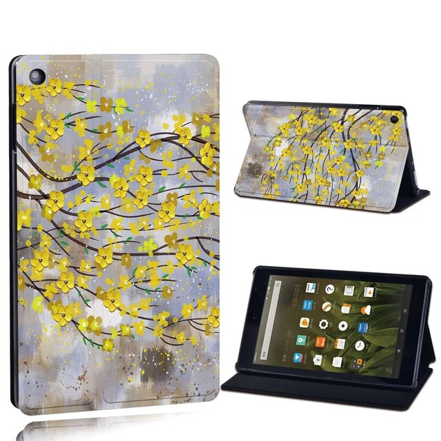 Amazon Fire 7 5/7/9th Gen / Fire HD 8 / 10 with alexa Printed Painting PU Leather Tablet Stand Folio Cover Case