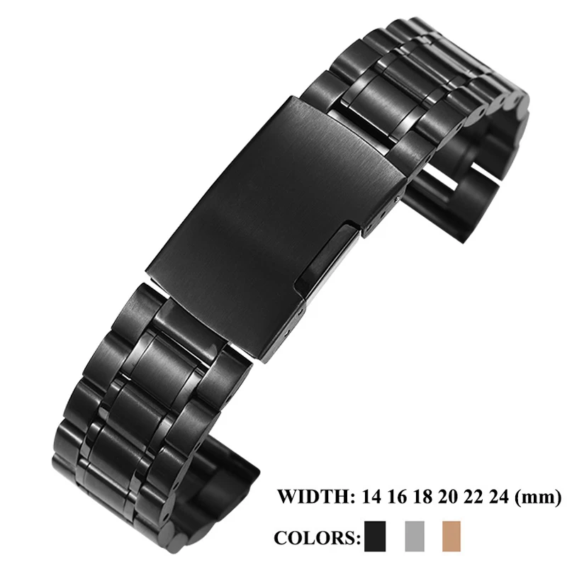 14mm/16mm/18mm/20mm/22mm/24mm Metal Watch Strap Band Stainless Steel Rose  Gold Black Correa De Reloj Accessories For Omega Casio|Watchbands| -  AliExpress