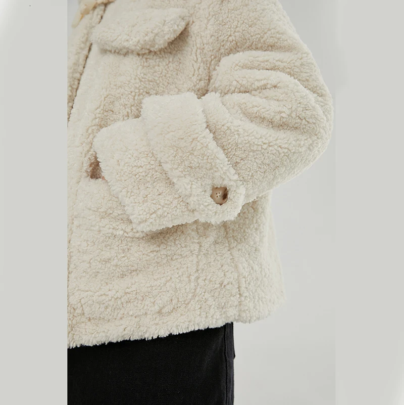 [EAM] Loose Fit Lambswool Split Big Size Warm Jacket New Stand Collar Long Sleeve Women Coat Fashion Tide Autumn Winter
