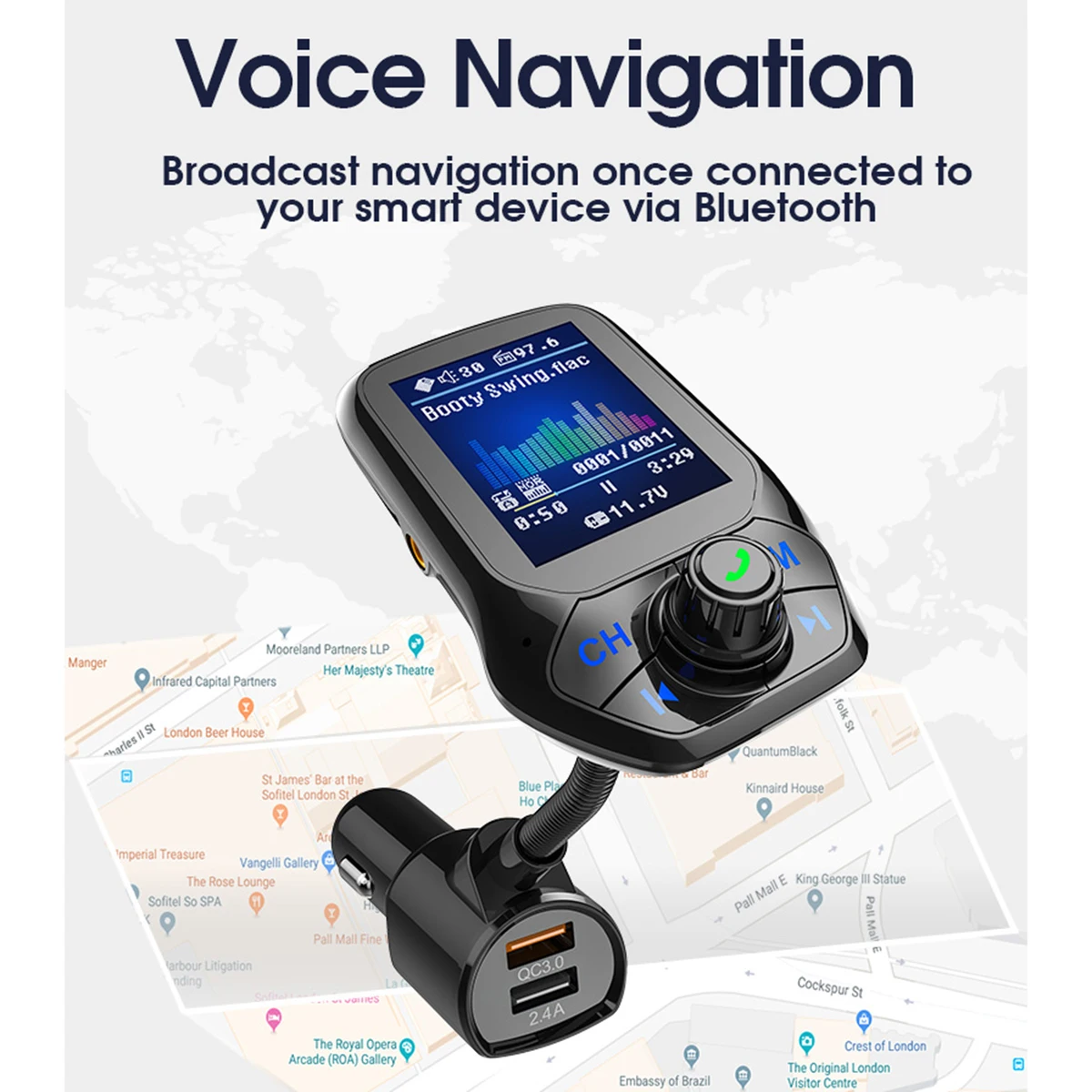 DC 12 V/24 V Автомобильный Bluetooth 4,2 Беспроводной Hands-free FM передатчик 1,8 дюймов TFT Экран Автомобильный MP3-плеер QC3.0 Dual USB Зарядное устройство