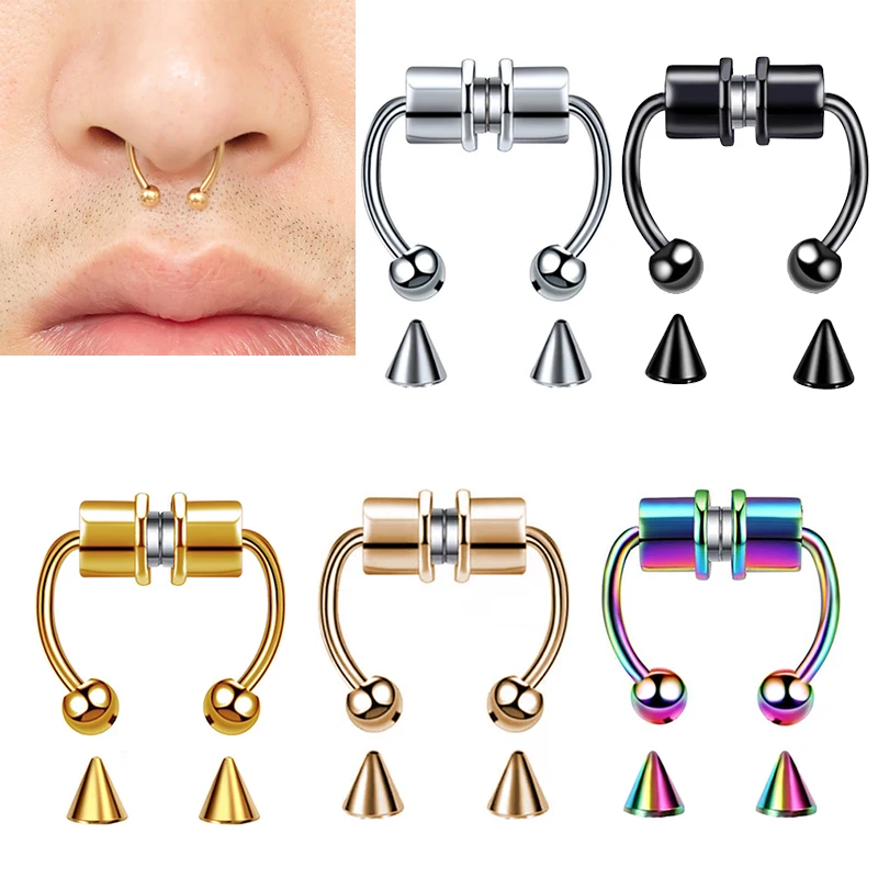 Magnetic Horseshoe Nose Rings Stainless Steel Fake Piercing Clip Nose Hoop