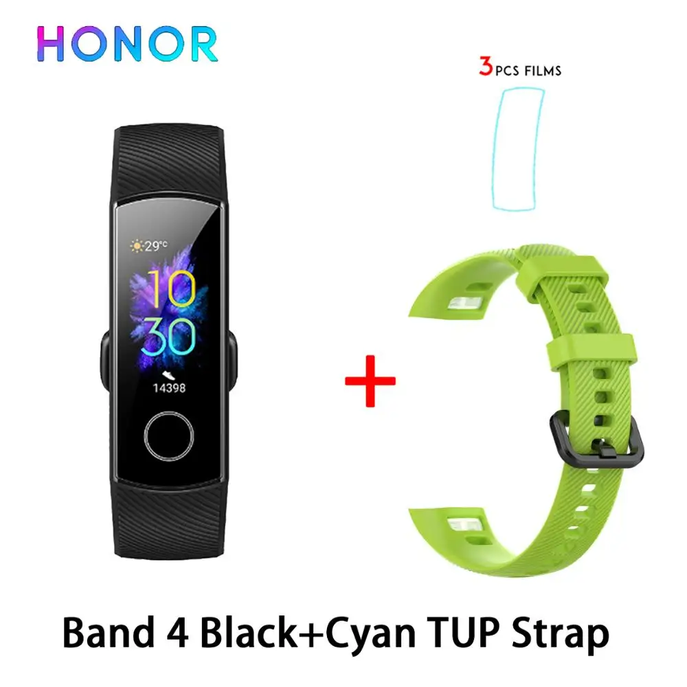 band4 black n cyan Умный Браслет huawei Honor Band 5, 4, 0,95 дюйма, трекер, умный OLED, для плавания, водонепроницаемый, Bluetooth, фитнес-трекер, сенсорный экран - Цвет: band4 black n cyan