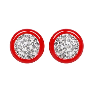 Red Round Earring Шикарные серьги-гвоздики из керамики для мужчин и женщин, Роскошные Синие элегантные стильные квадратные серьги-гвоздики с микро кубическим цирконием, подарки - Окраска металла: Red Round Earring