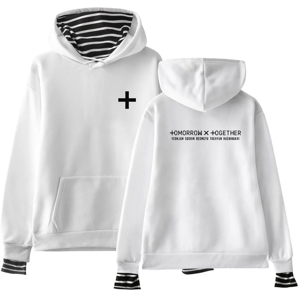 KPOP TXT Tomorrow X Together мужские и женские трендовые поддельные двухсекционные свободные худи Прямая поставка - Цвет: white1