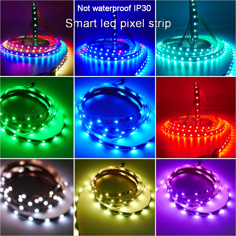 

50m 10lots WS2812B Smart pixel led strip light 5m/roll;DC5V 30/60 pixels/leds/m;WS2812 IC;IP30/IP65/IP67,Black/White PCB