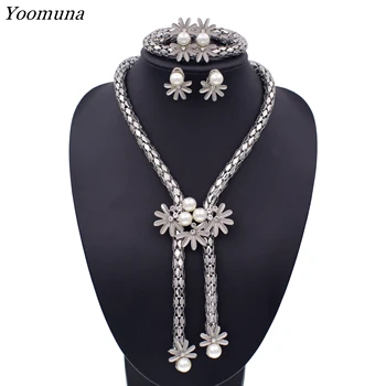 

Dubai Gold/silver Jewelry Sets for women Nigerian Wedding African beads Crystal Ethiopian Bridal flower Jewellery Set gifts 2019