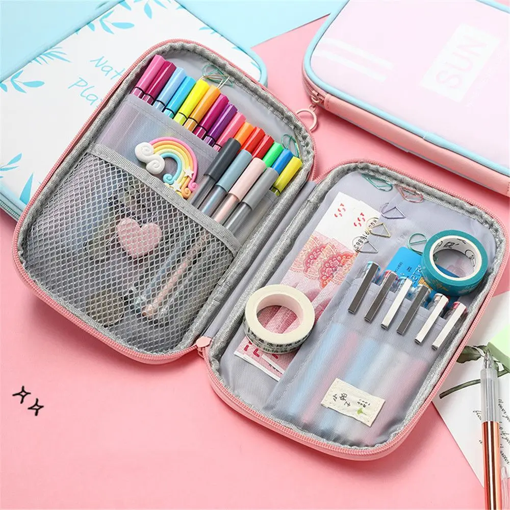 

1PC PU Leather Cartoon Waterproof Pencil Case for Girl Kawaii Stationery Organizer Large Capacity Zipper Pen Bag School Supplies