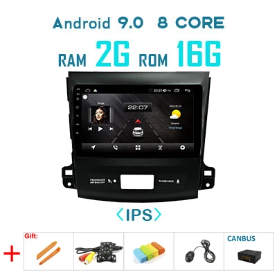 1280P Android 9,0 Carplay 4G 64G gps радио для Mitsubishi Outlander xl 2 2005-2011 peugeot 4007 Citroen C-Cross без DVD плеера - Цвет: 2G 16G canbus