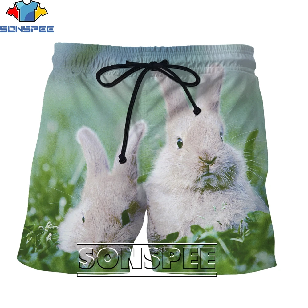 SONSPEE 3D Printing Cute Animal Rabbit Shorts Summer Men Women Personality Fashion Street Trend Casual Sports Beach Short Pants