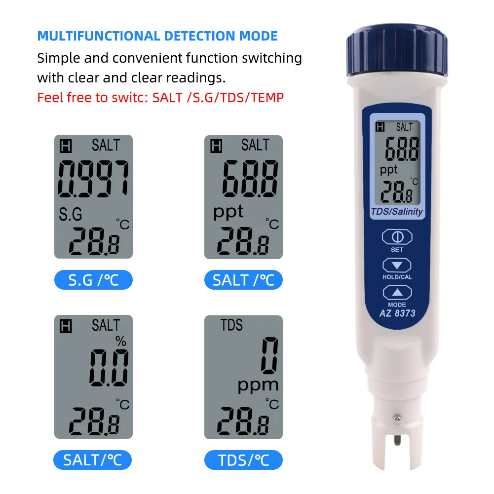 Yieryi AZ8373 TDS& Salinity 2 в 1 измеритель качества воды, тестер, ручка, гидрометр для морской воды, детектор солености пищевых продуктов