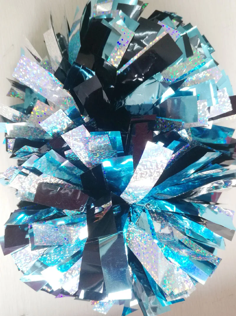 High Quality Game Pompoms, Cheerleader Pom Poms, PVC PET Lazer Pompons, Color Free Combination, 6"