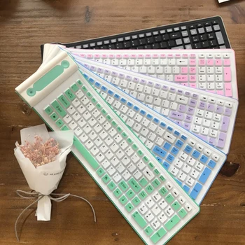 

Pohiks 1pc 107Keys Letter USB Interface Silicone Keyboard Flexible Silence Keyboards 2.4GHZ Wireless Waterproof for PC Laptop