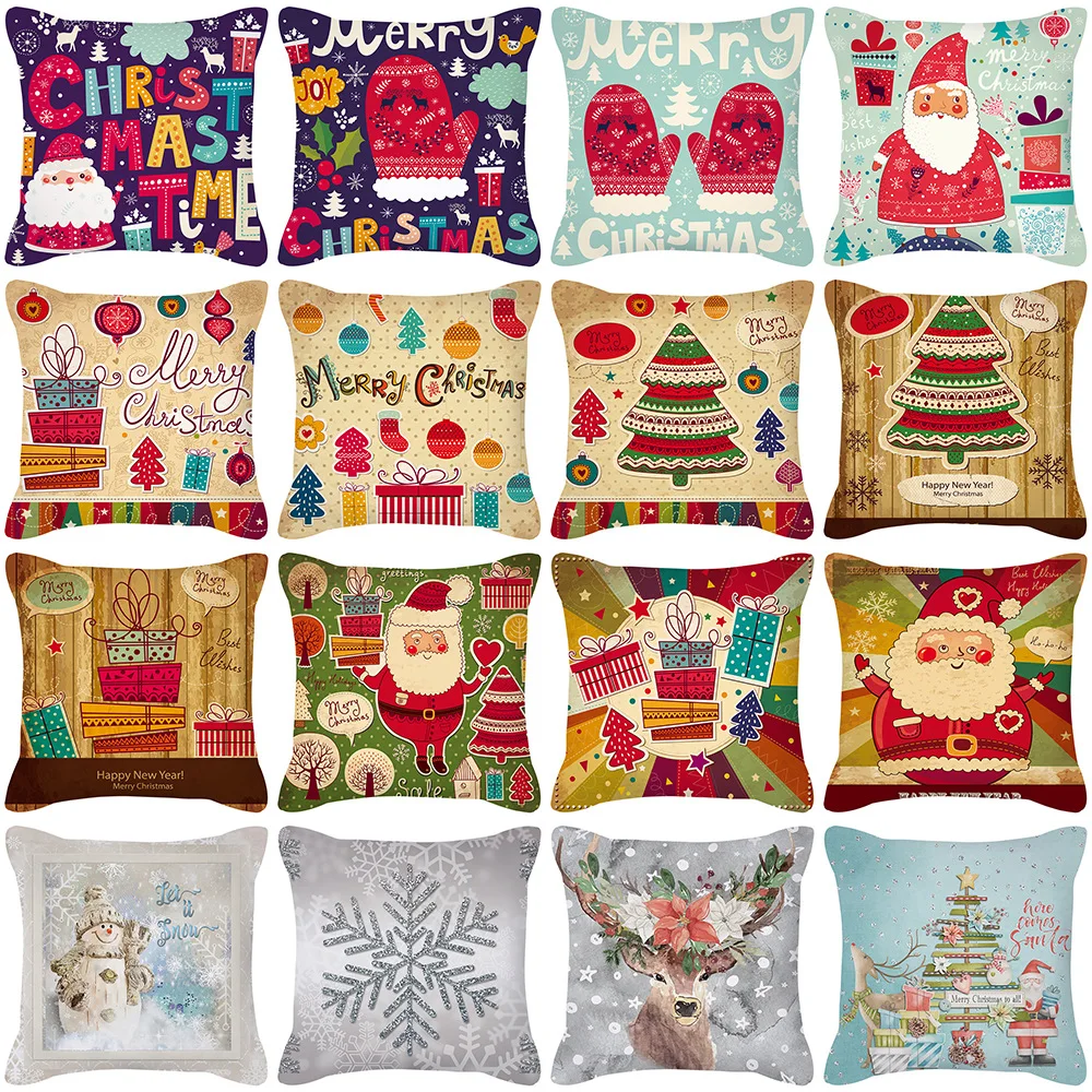 Christmas Throw Pillow Covers 18x18 Inches Xmas Decorative Cushion Cover Winter Holiday Party Zipper Pillowcase Decor for Pillow christmas tree pillowcase flax pillow case santa claus cushion cases pillow cover new year xmas gift cushion covers home decor