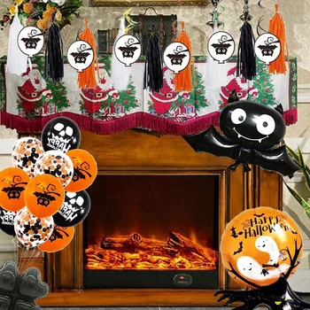 

Behogar Happy Halloween Decorations Kit Including Balloons Hanging Tassel Swirl for Halloween Party Photo Props Supplies