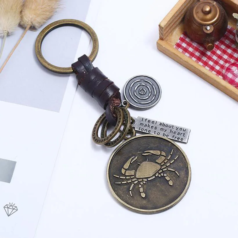 Из натуральной кожи Плетение знак брелок зодиака 12 Созвездие брелок Wish метки Aries Scorpio Sagittarius Pisces брелки