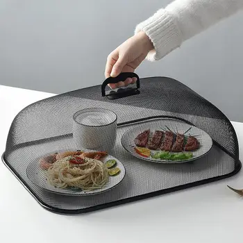 

1Pc Plate Cover Dish Cover Food Cover Mesh Cover Dining Table Rectangle Style Anti Fly Mosquito Kitchen Stainless Steel Black
