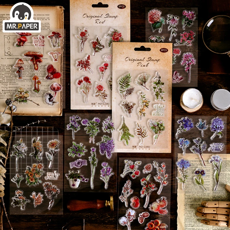 Mr.Paper 8 Designs Flower Shop Inspiration Retro Silica Gel Stamp Vintage for Scrapbooking Deco Invitation Standard Wooden Stamp afbeelding