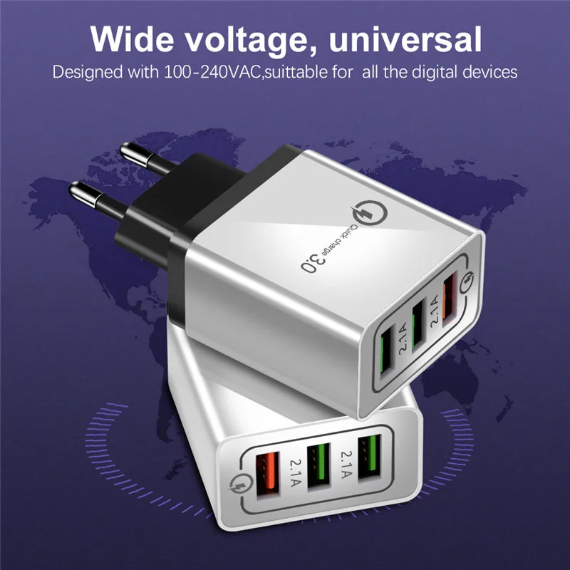 Siancs универсальное быстрое зарядное устройство 3,0 USB для iPhone samsung huawei EU Plug 3 порта USB Мобильный телефон безопасное быстрое зарядное устройство