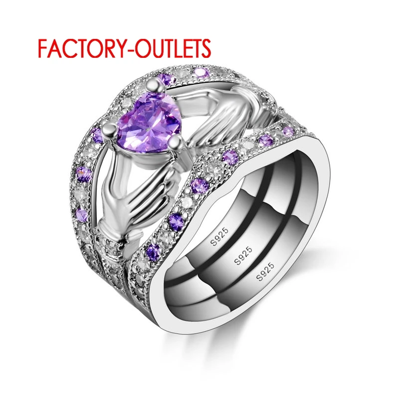 Модный набор обручальных колец для женщин Bijoux 3 Круглый Кубический Цирконий 925 серебро палец кольцо набор для леди