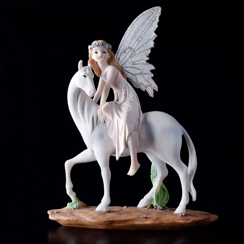  Modern Simple Horse Riding Flower Faerie Unicorn Angel Resin Art&Craft Figurines Creative Children  - 4000343892410